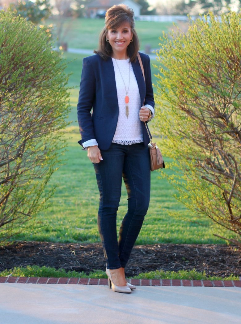 Образ с синим пиджаком женские