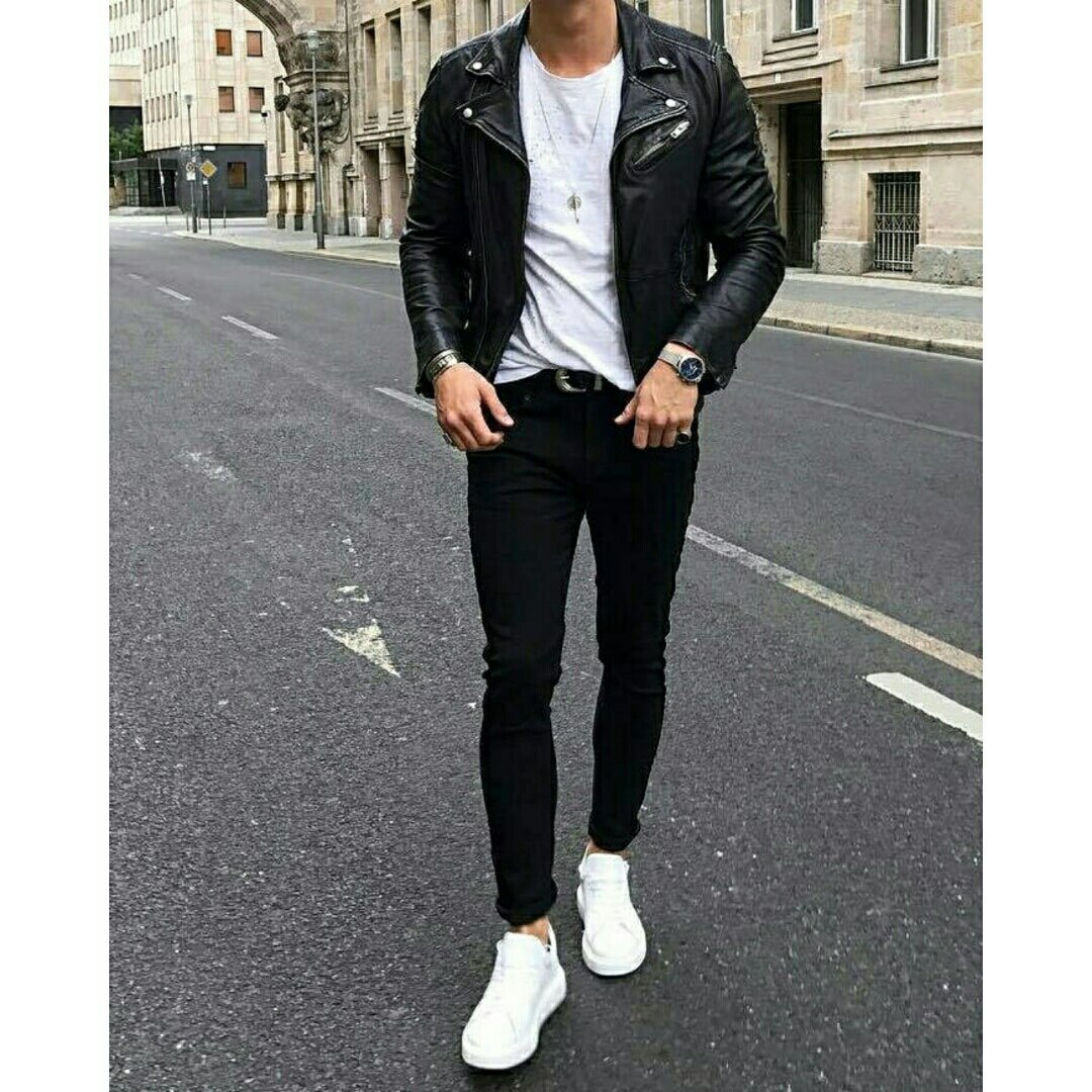 Кроссовки с кожаной курткой мужчине
