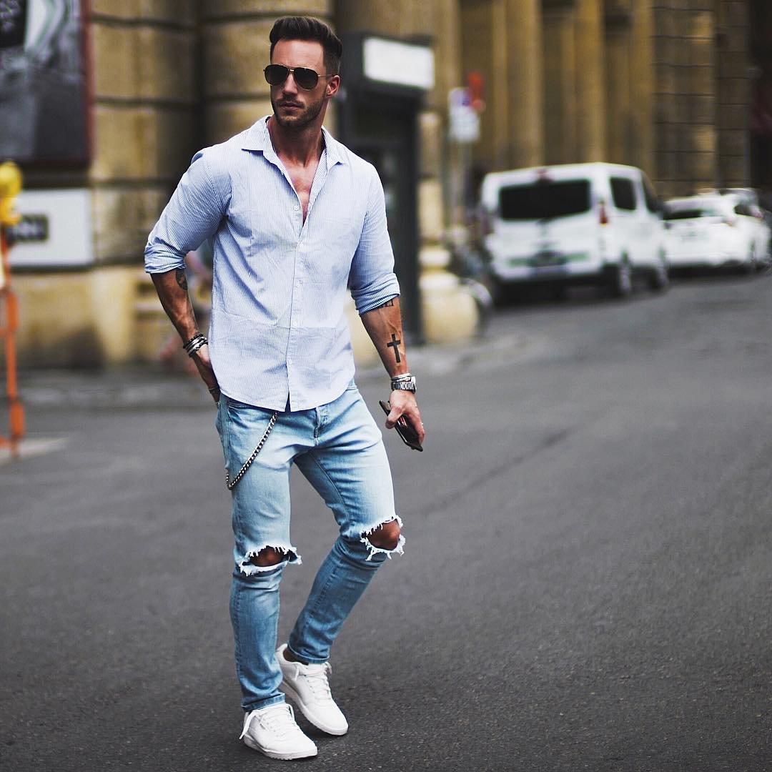 Мужские образы с джинсами