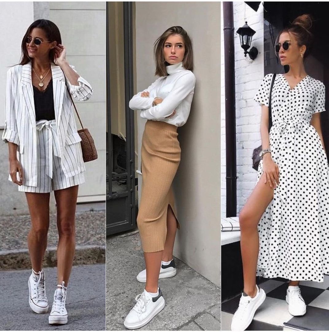 Белые кроссовки с платьем