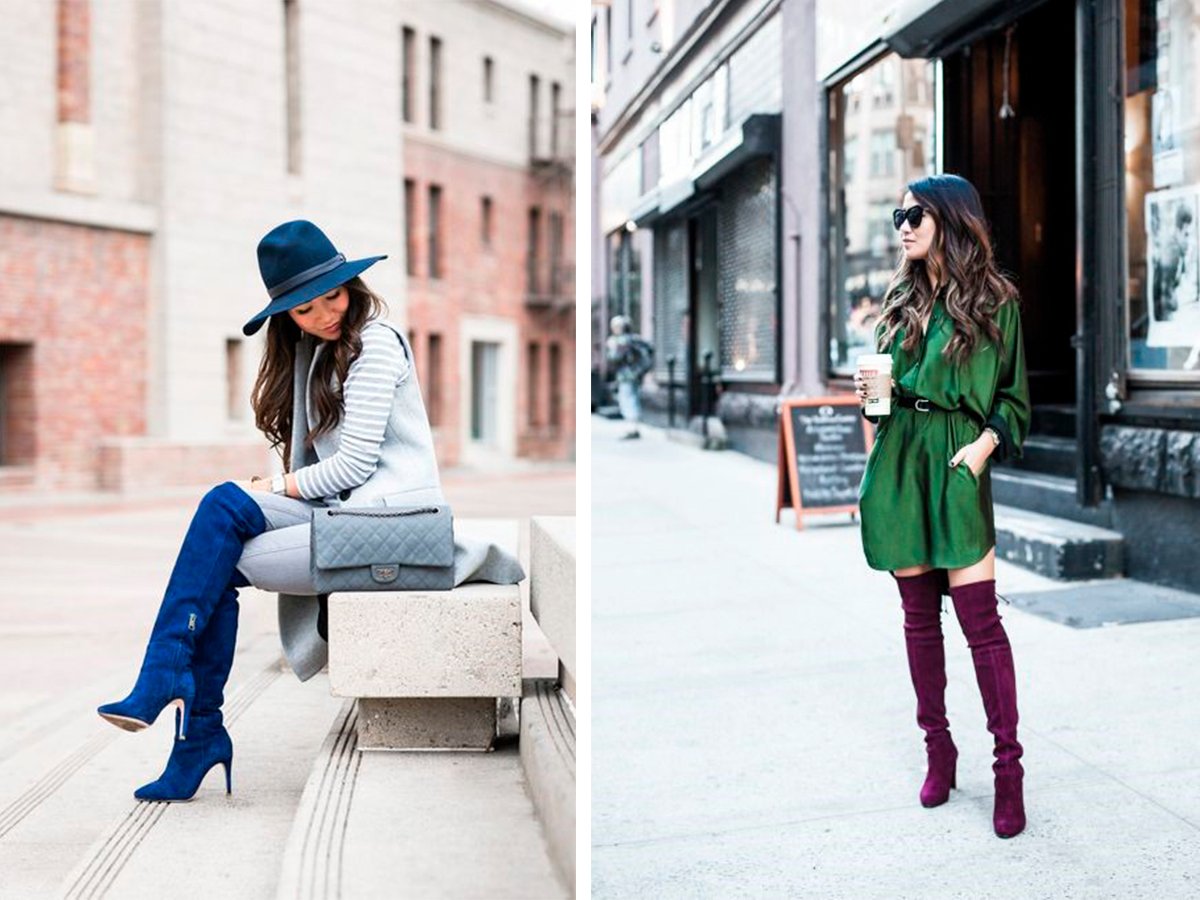 Образ с коричневыми сапогами на каблуке