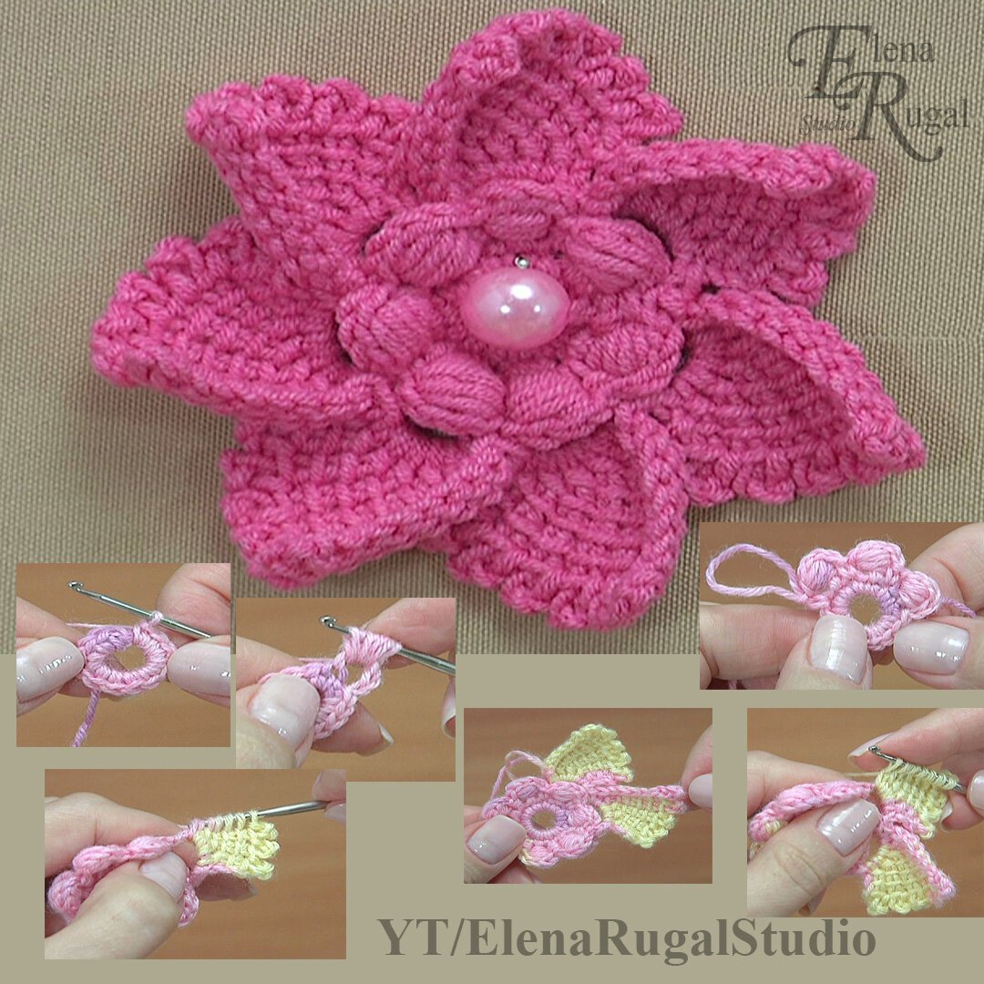 Цветочек крючком на шапочку