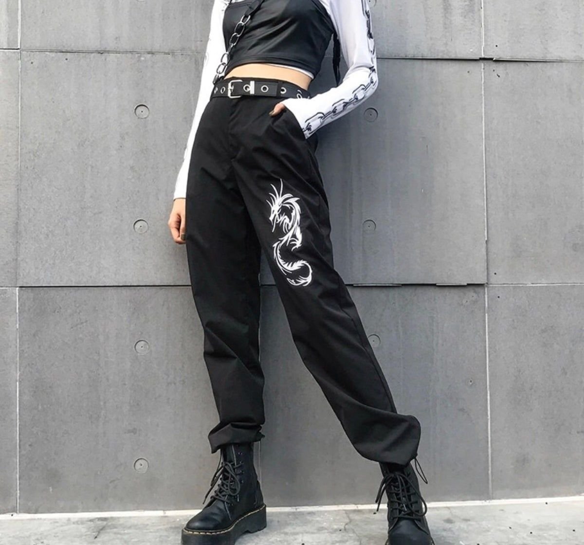 Goth outfit Грандж 2020 корейский штаны