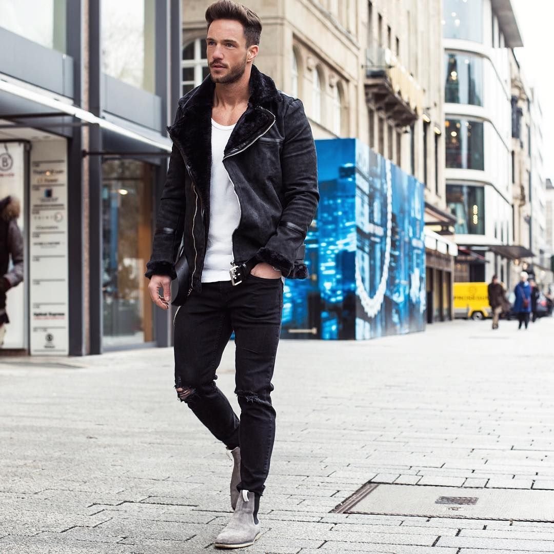 Стиль с кожаной курткой мужчине