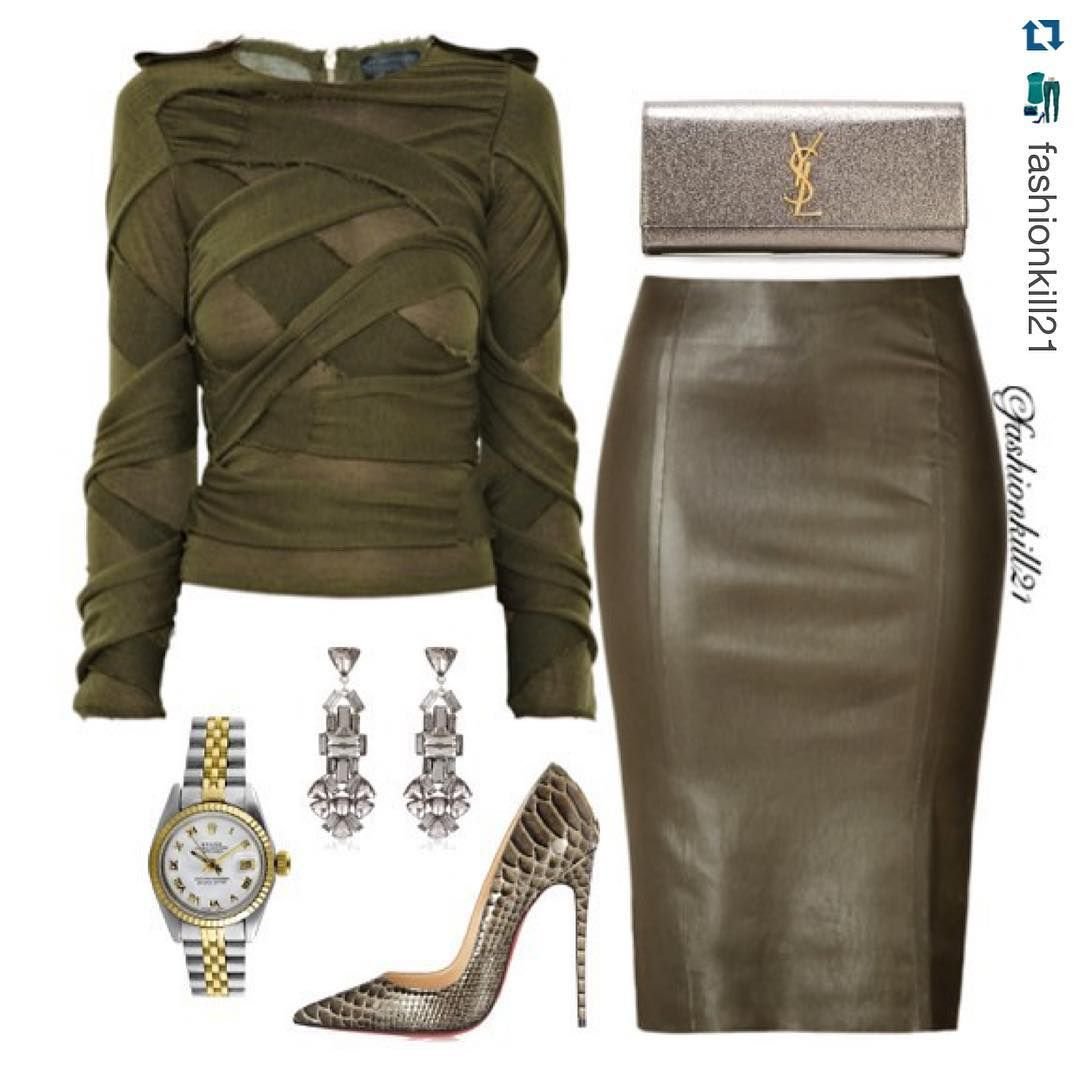 Зеленая кожаная юбка