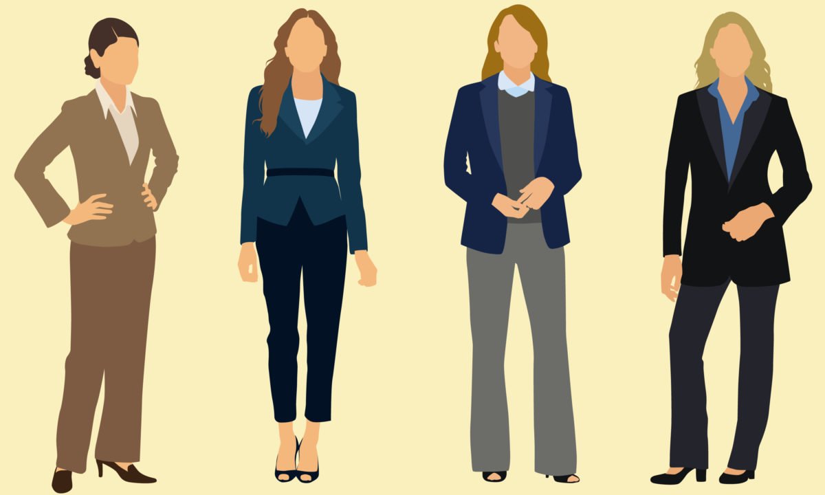 Деловой стиль одежды на белом фоне мужчина и женщина