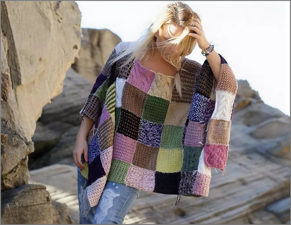 Вязаные свитера в стиле пэчворк