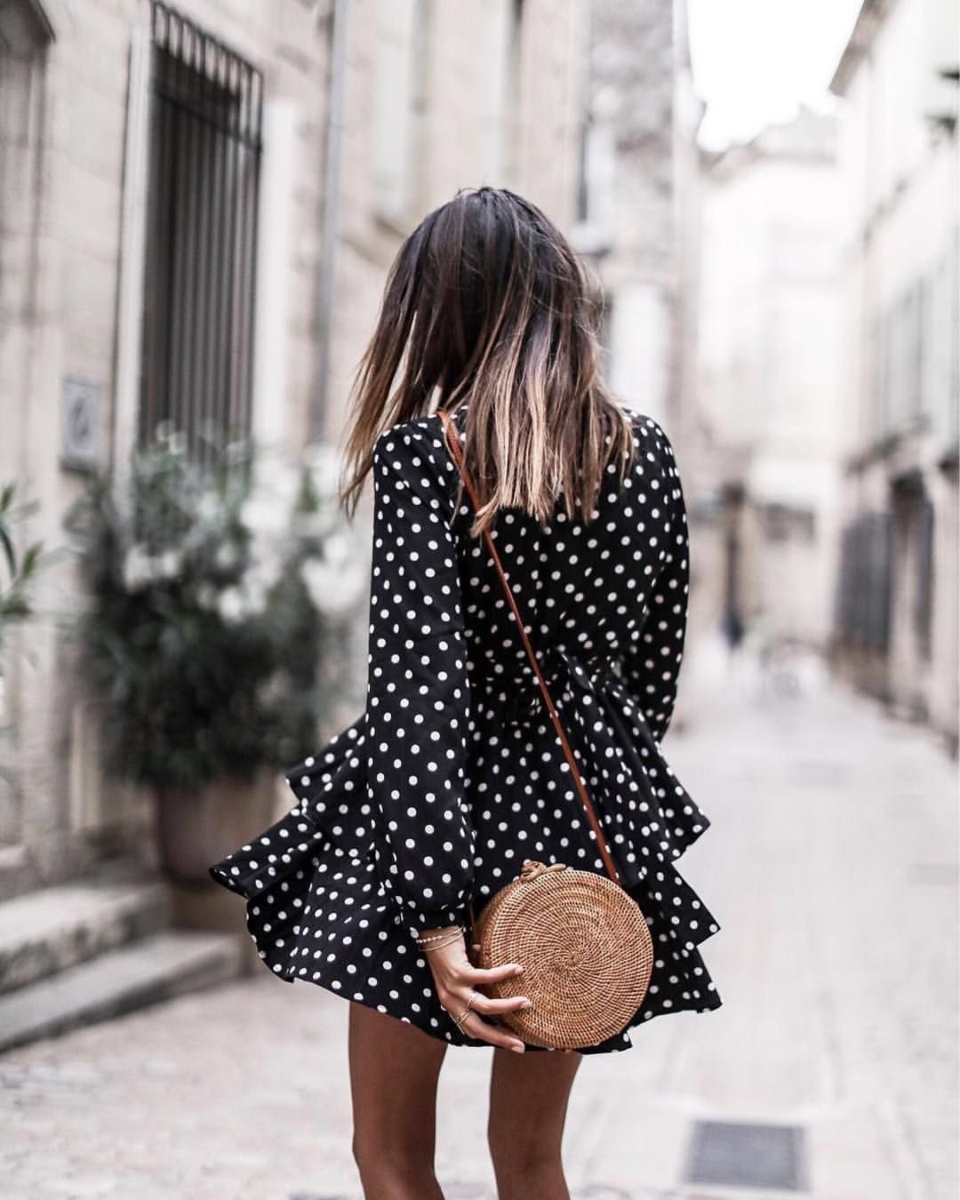 Луки с платьем в горох