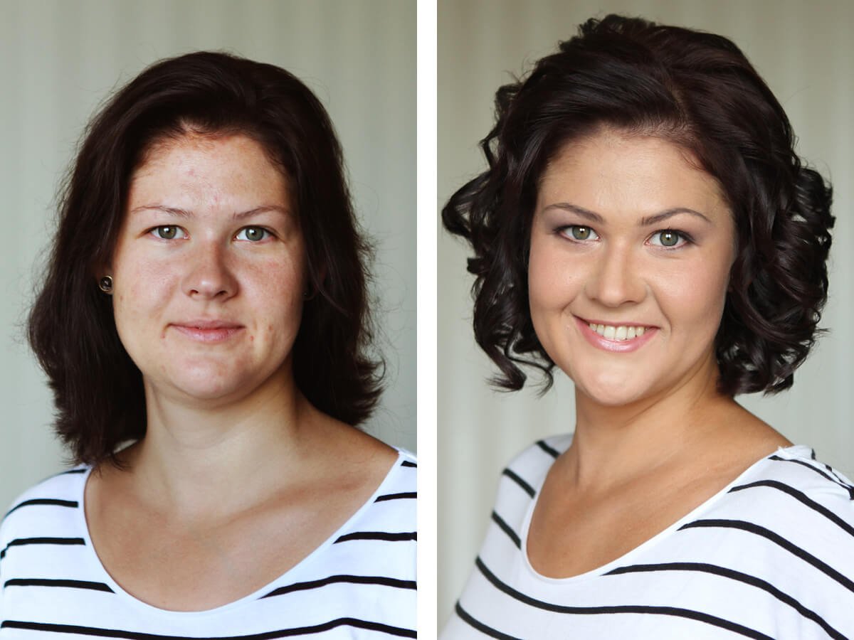 Лицо женщины до после