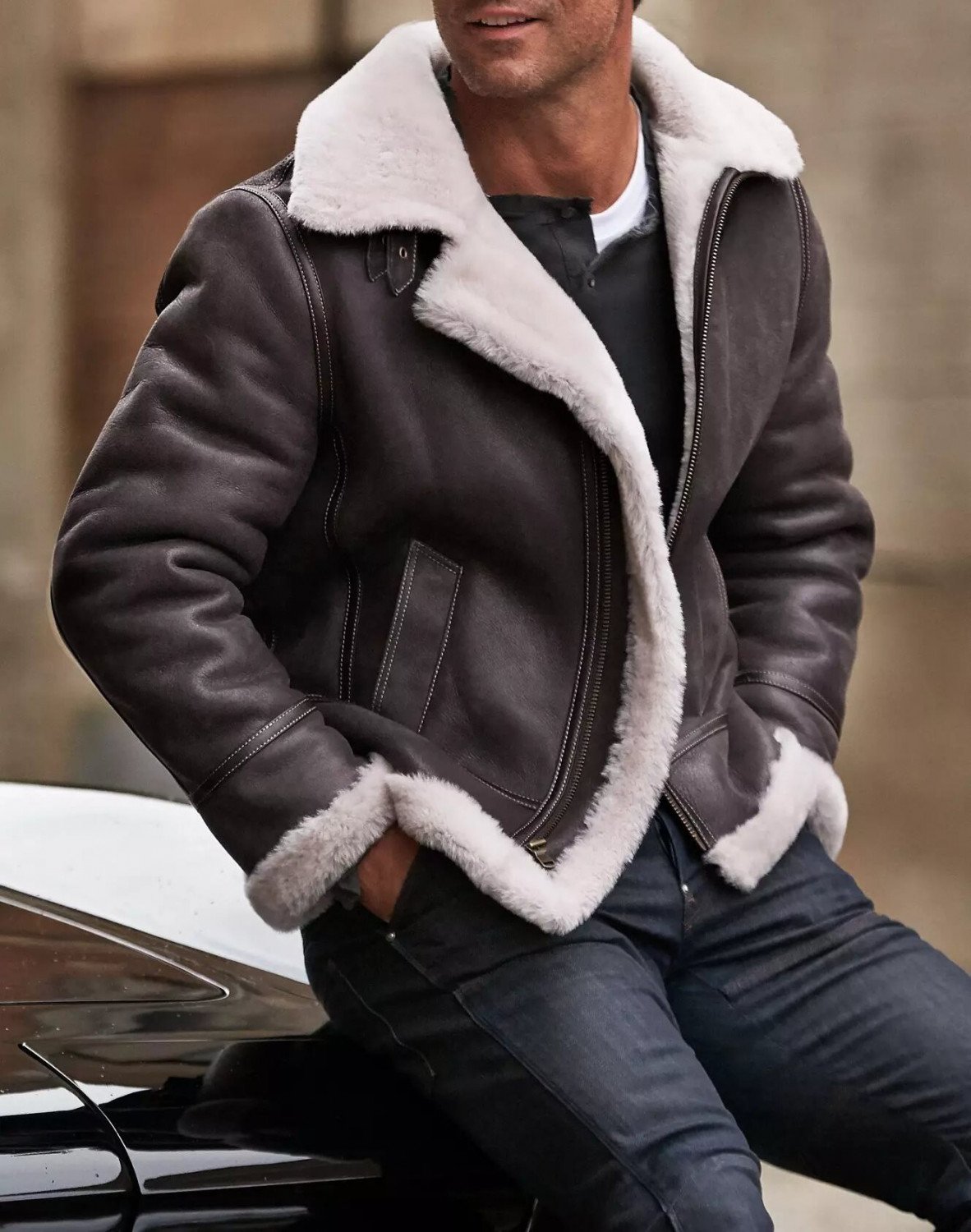 Мужской лук с дубленкой