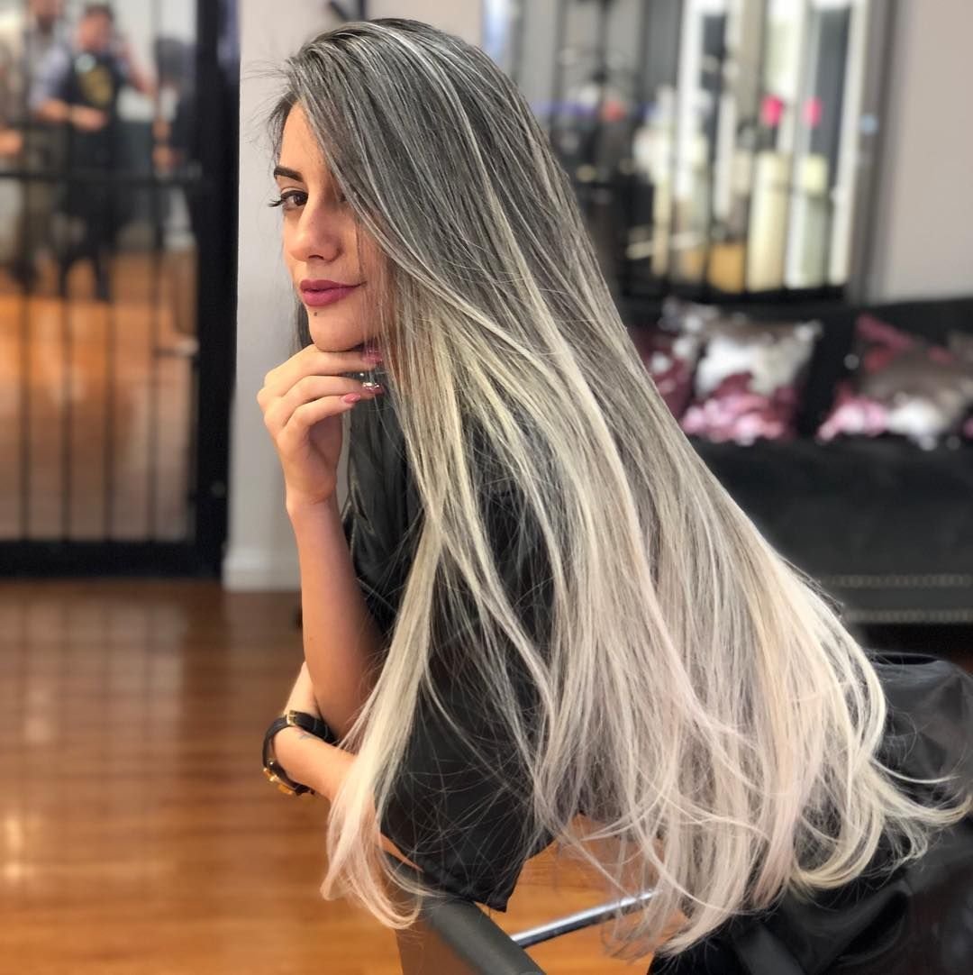 Мелирование под седину на русых волосах