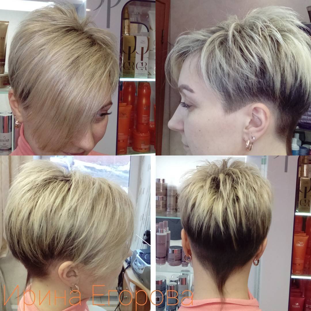 Стрижка женская Пикси на короткие волосы вид сзади и спереди