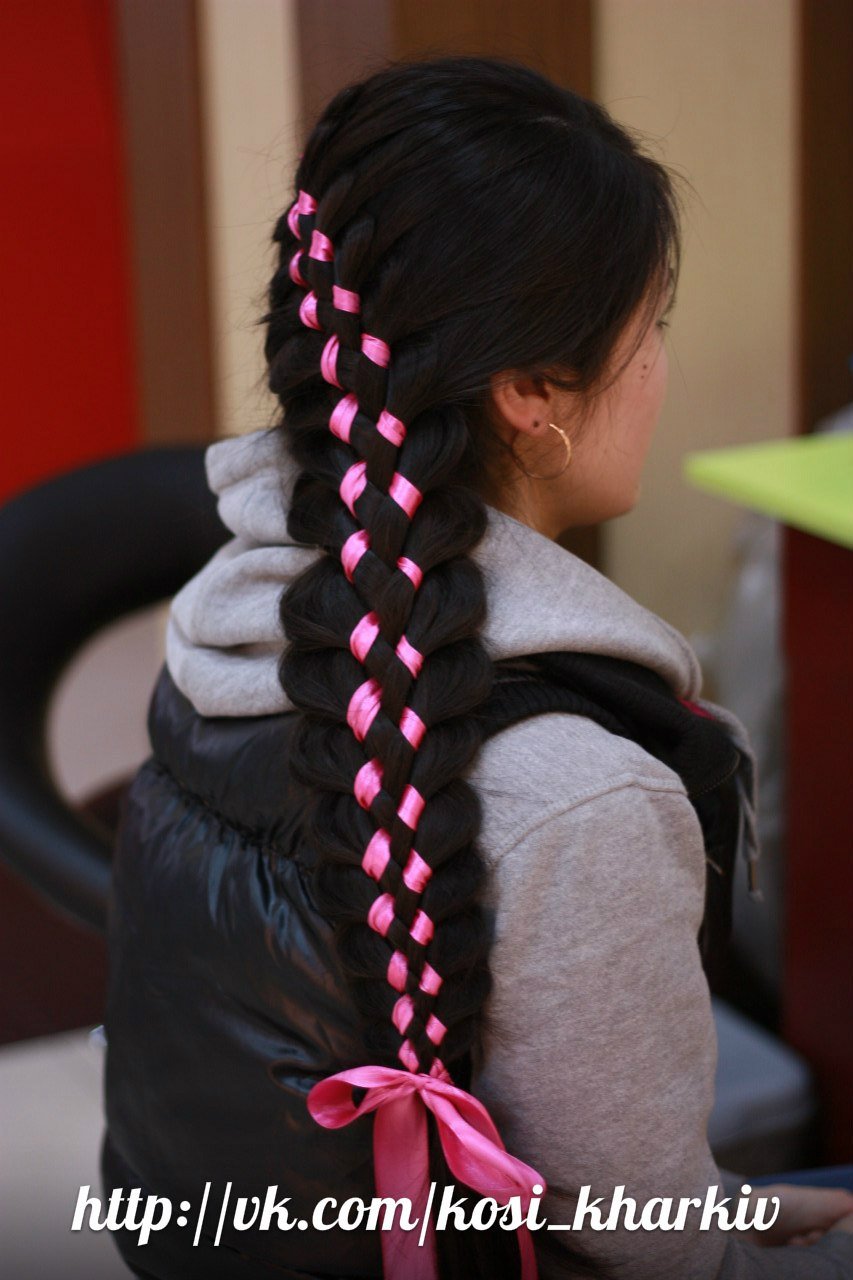 Косы с лентами на длинные