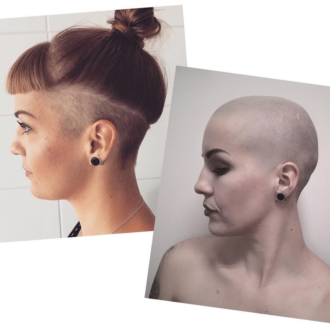 Наполовину выбритая голова у девушки