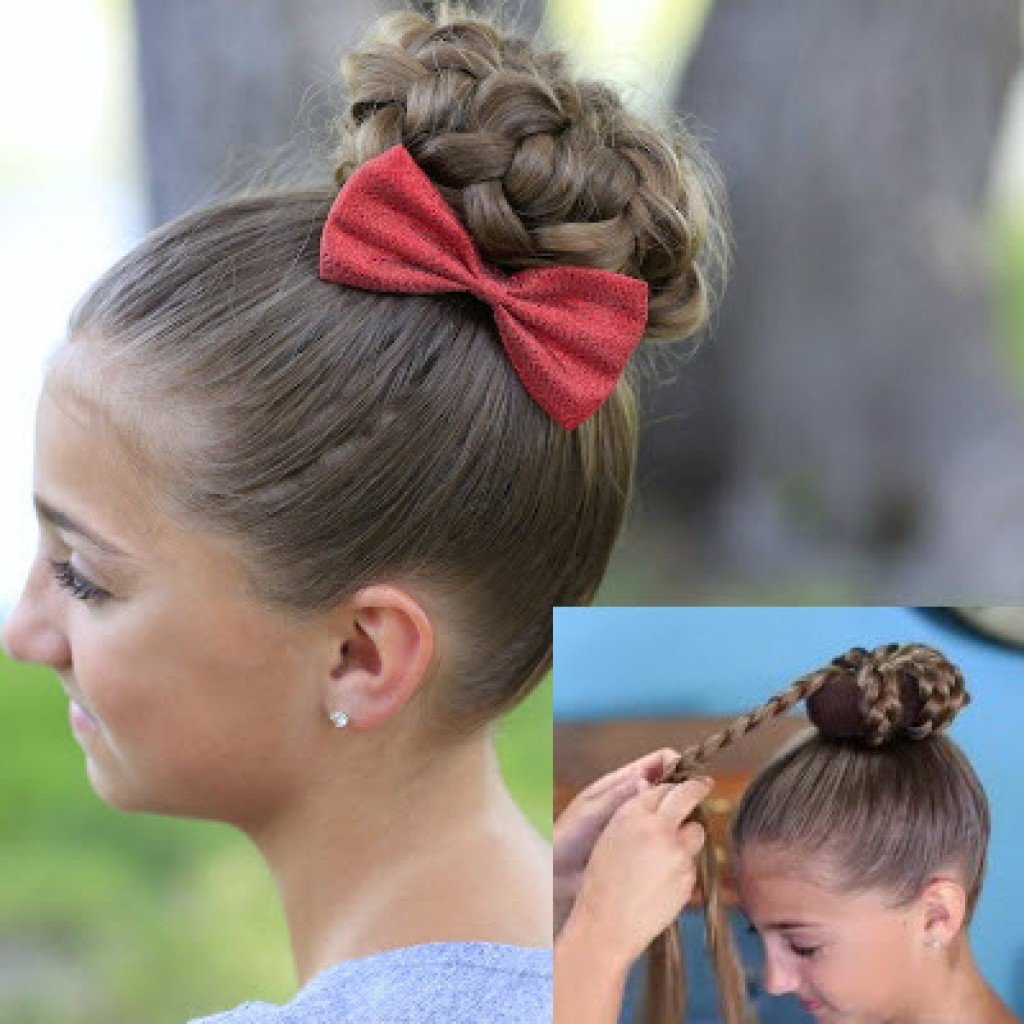 Прическа шишка для девочки