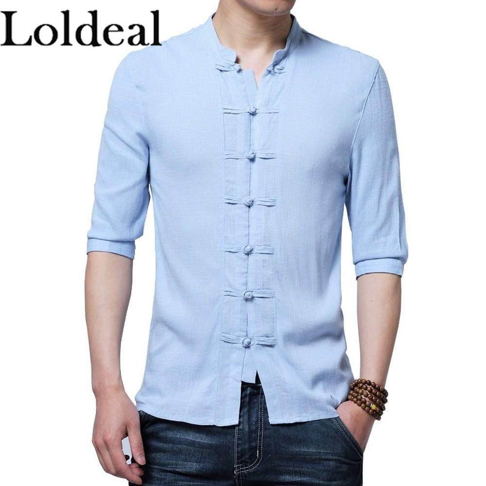 Мужская сорочка с воротником стойкой