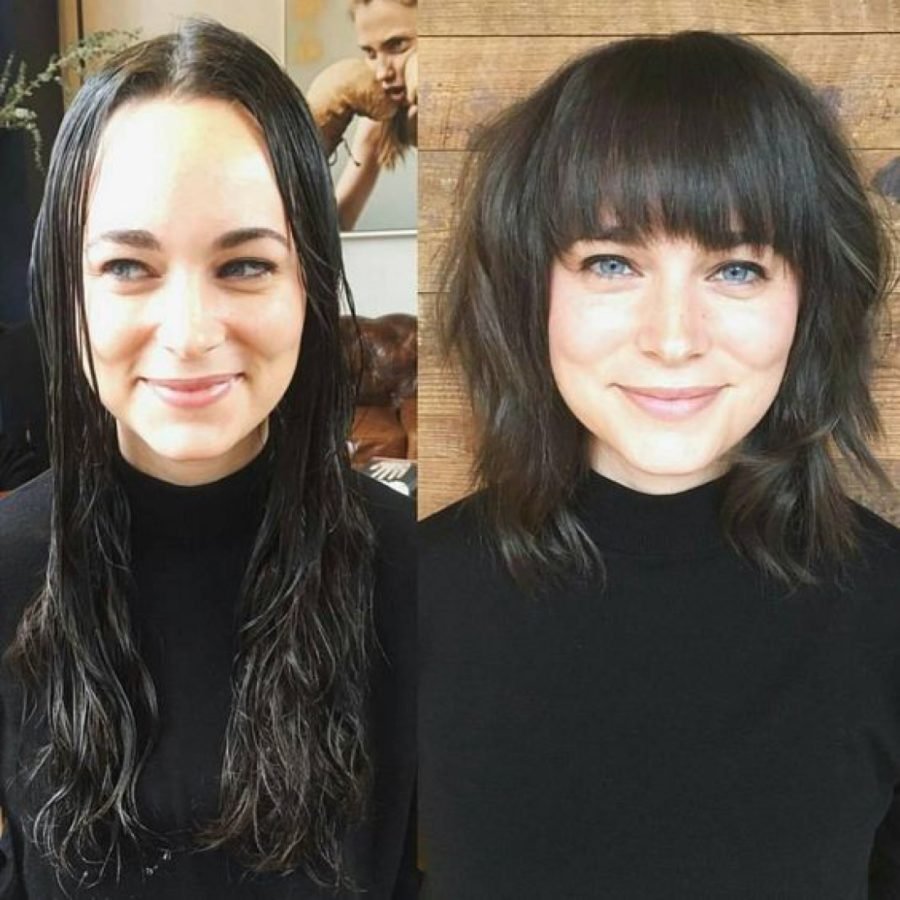 Наращивание челки до и после