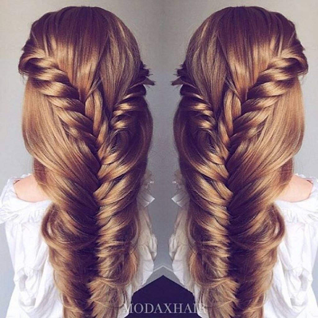 Пятипрядная коса с лентой схема