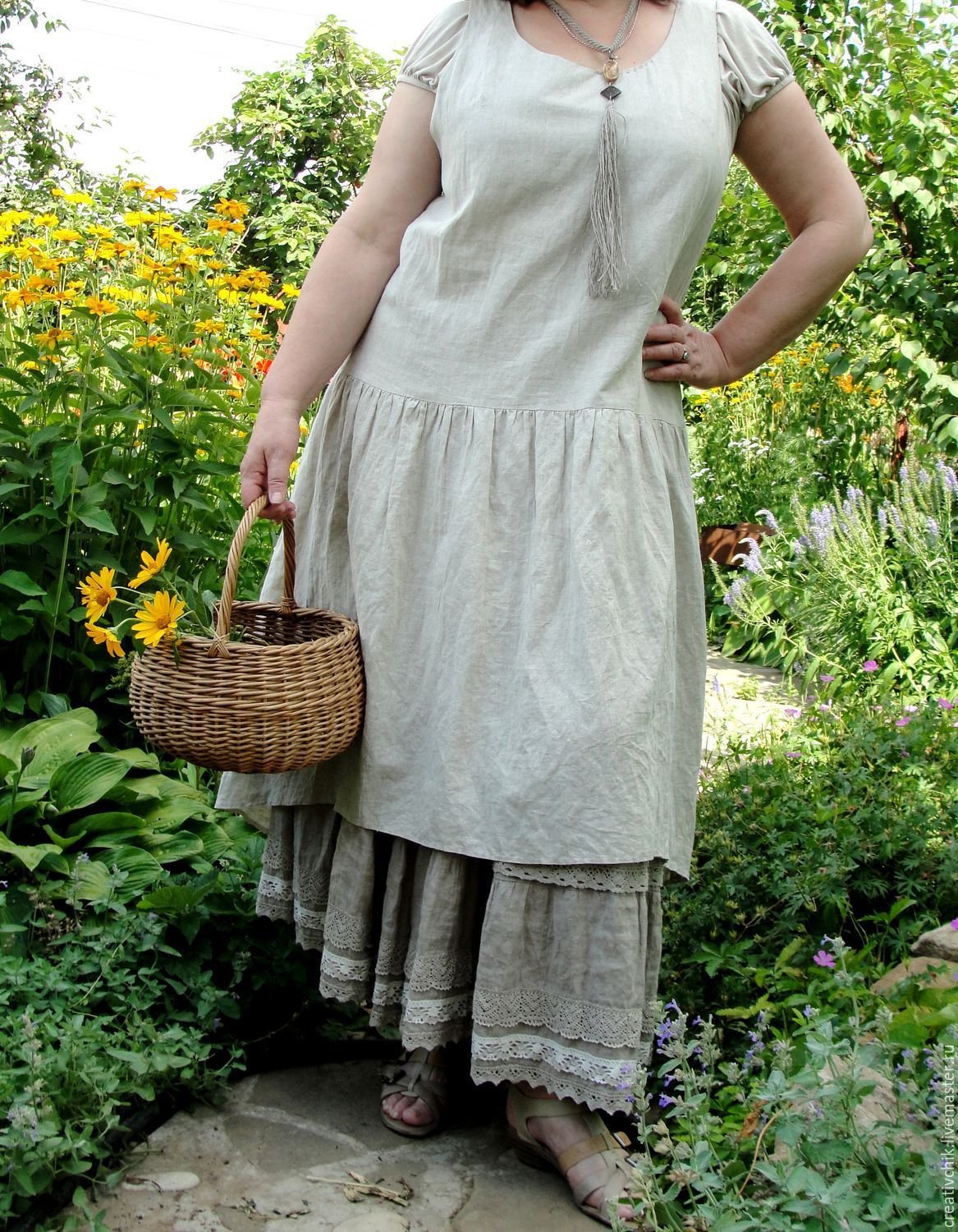 Платье бохо из льна для полных
