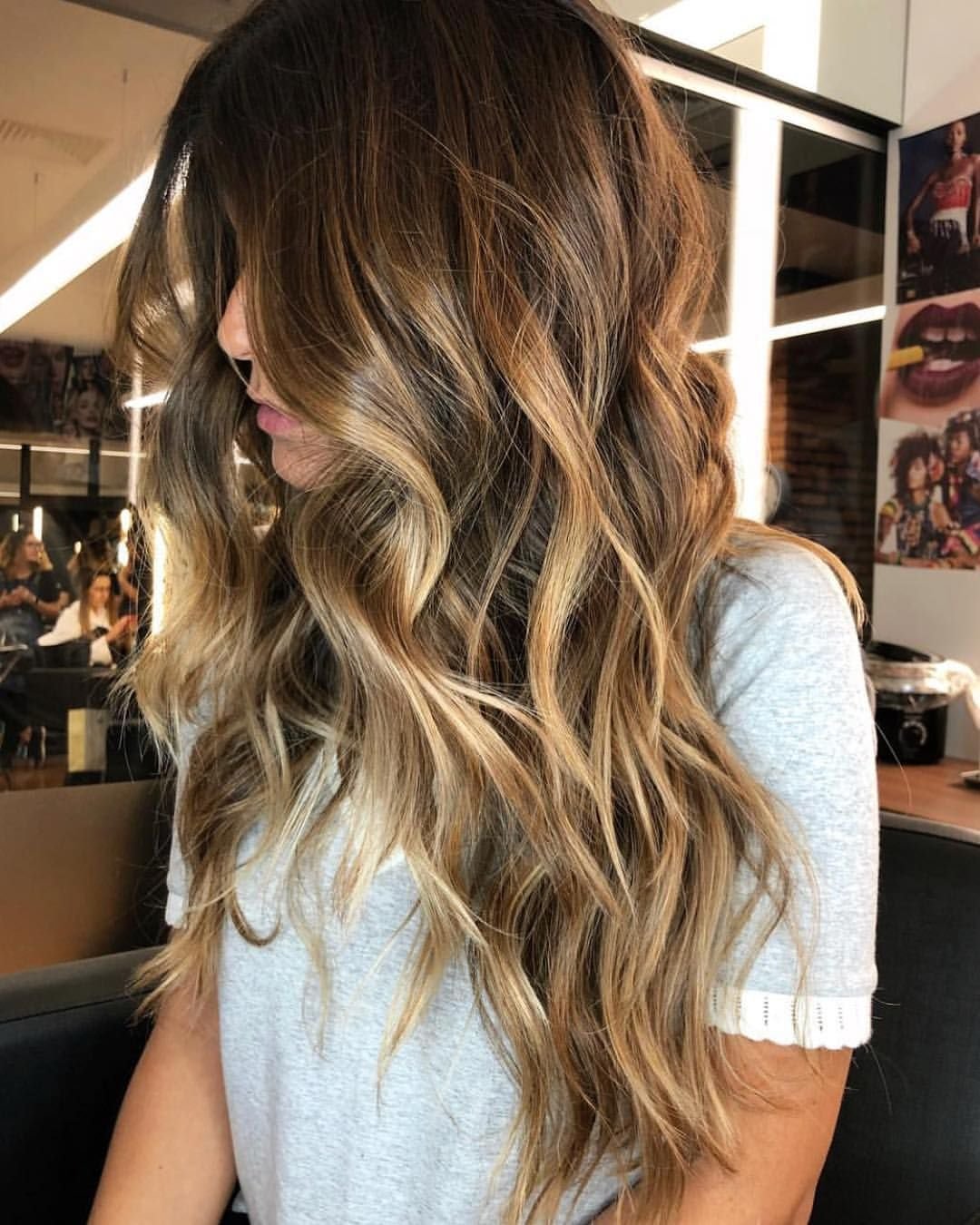 Мелирование эффект выгоревших волос на темные волосы