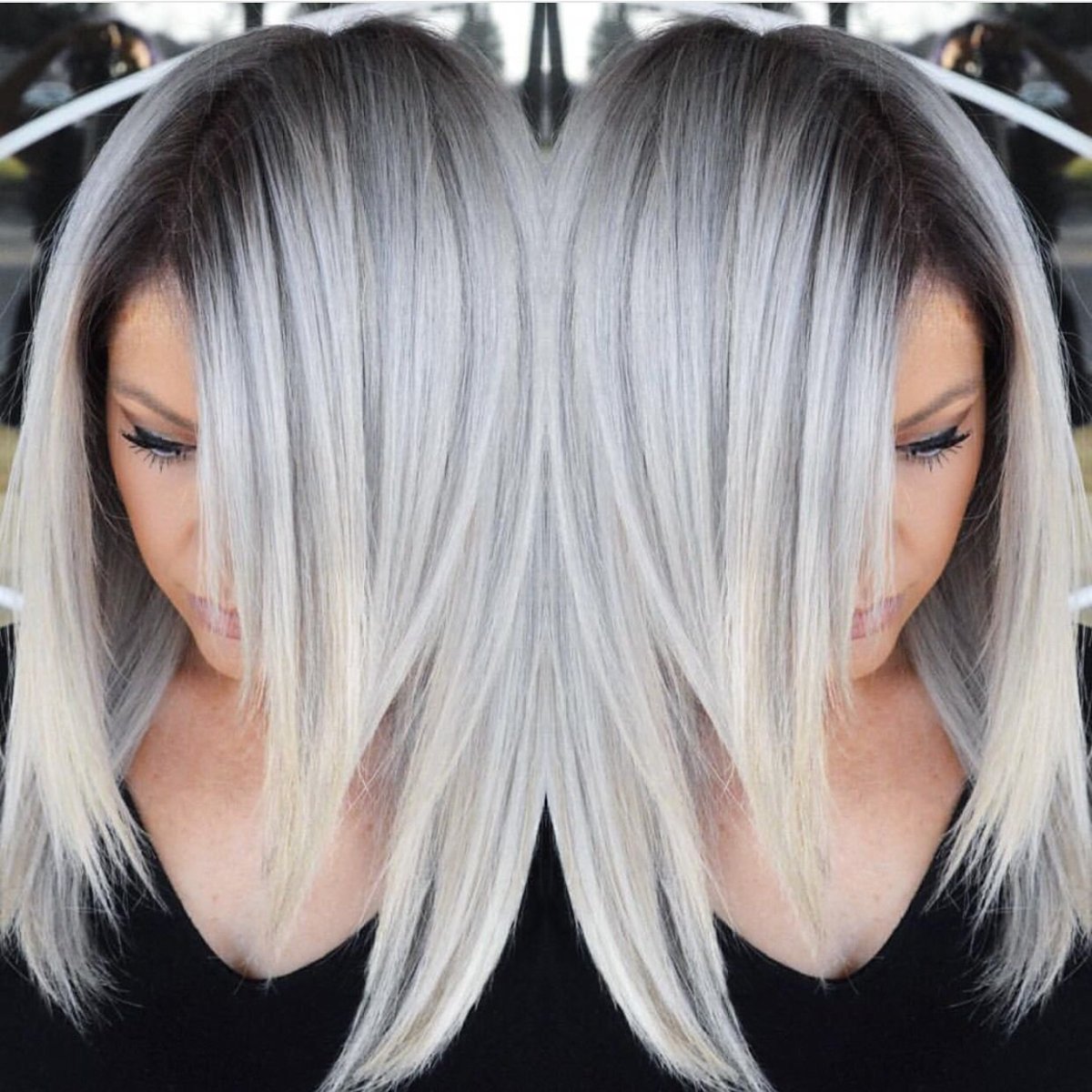 Балаяж на удлиненное каре пепельный