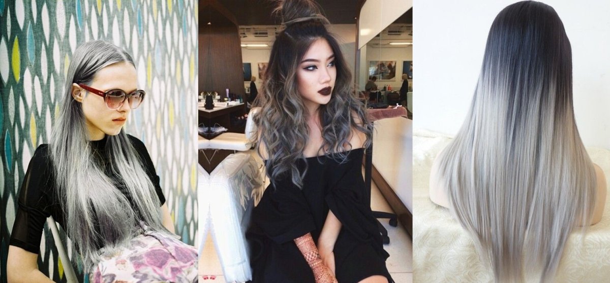 Омбре с сединой на чёрный волос