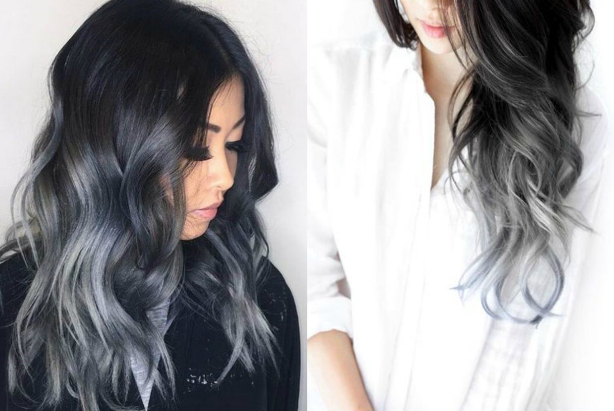 Серые пряди на темных волосах