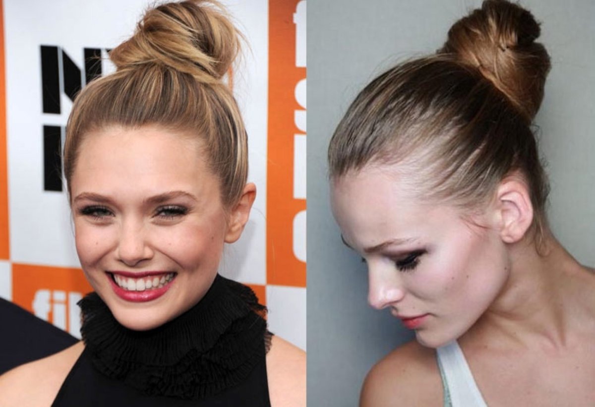 Прическа на средние волосы пучок на макушке