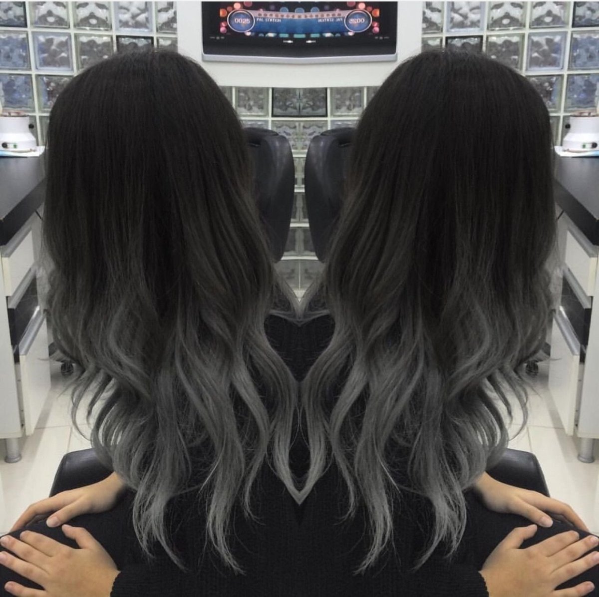 Пепельное омбре на темные волосы