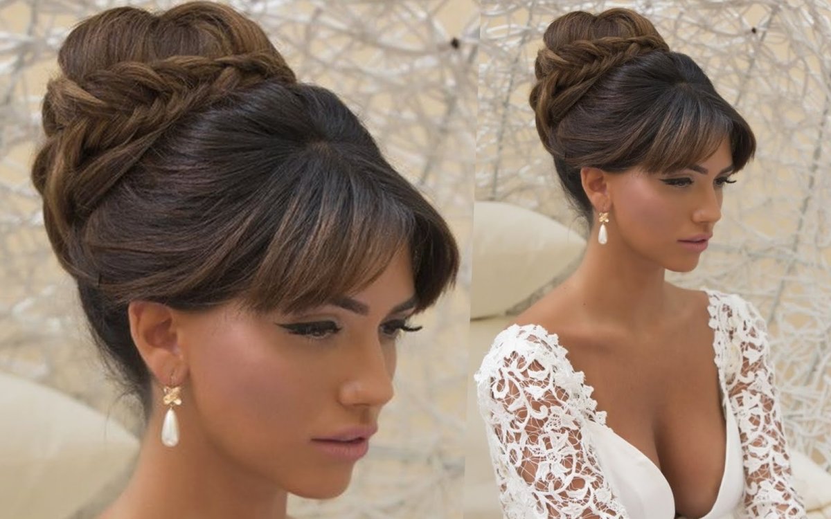 Причёска пучок на средние волосы с челкой