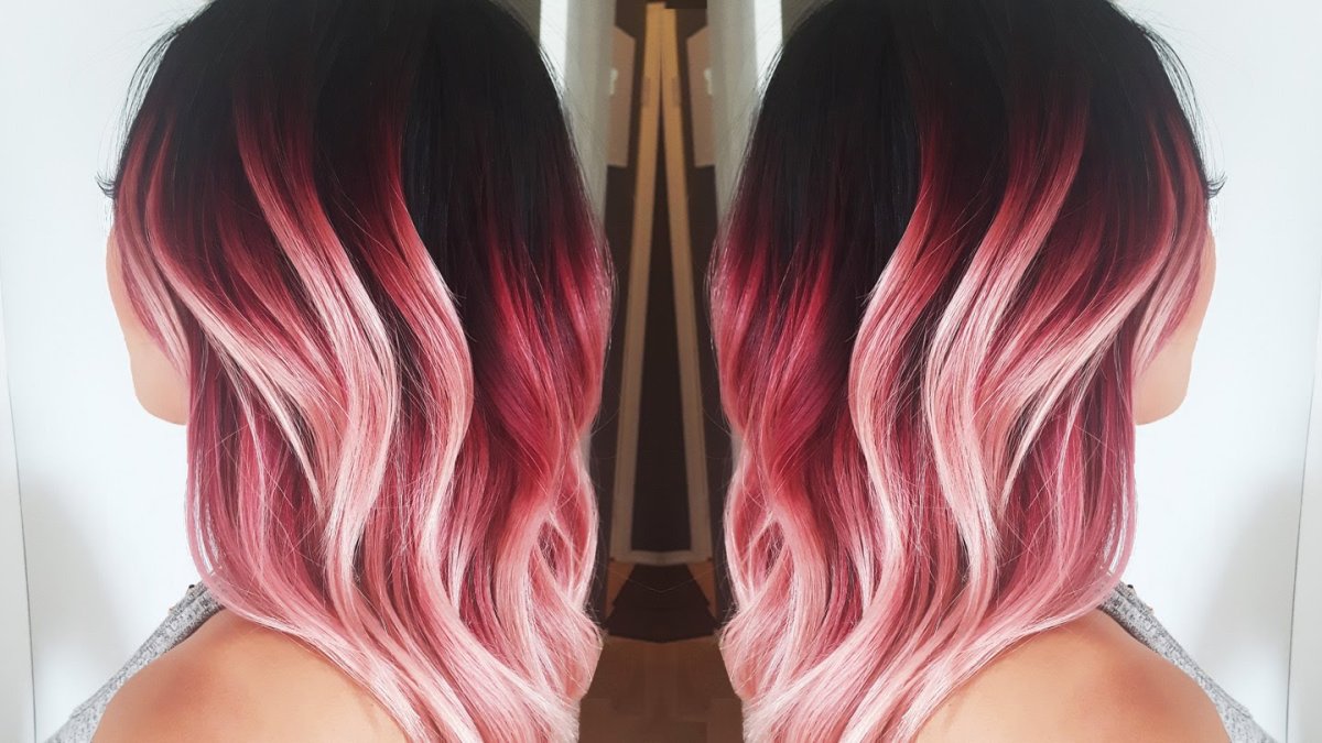 Розовое окрашивание на средние волосы