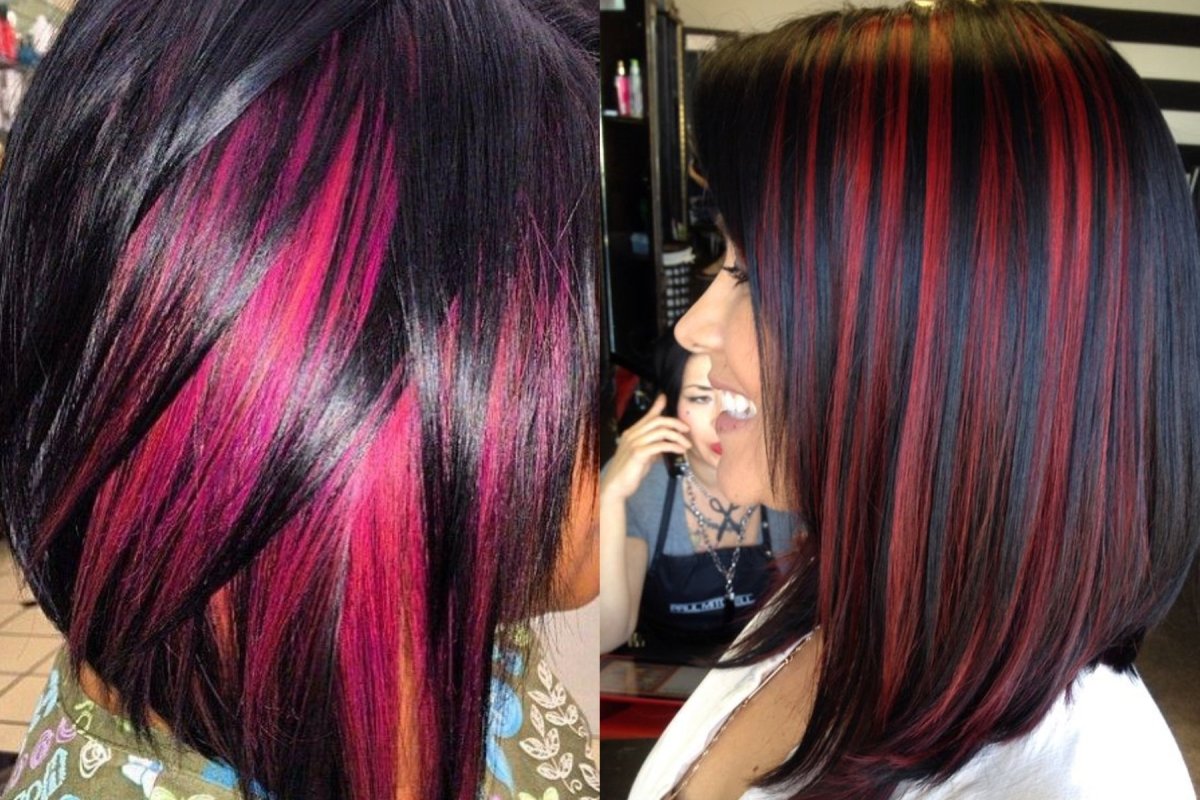 Красное мелирование на каре