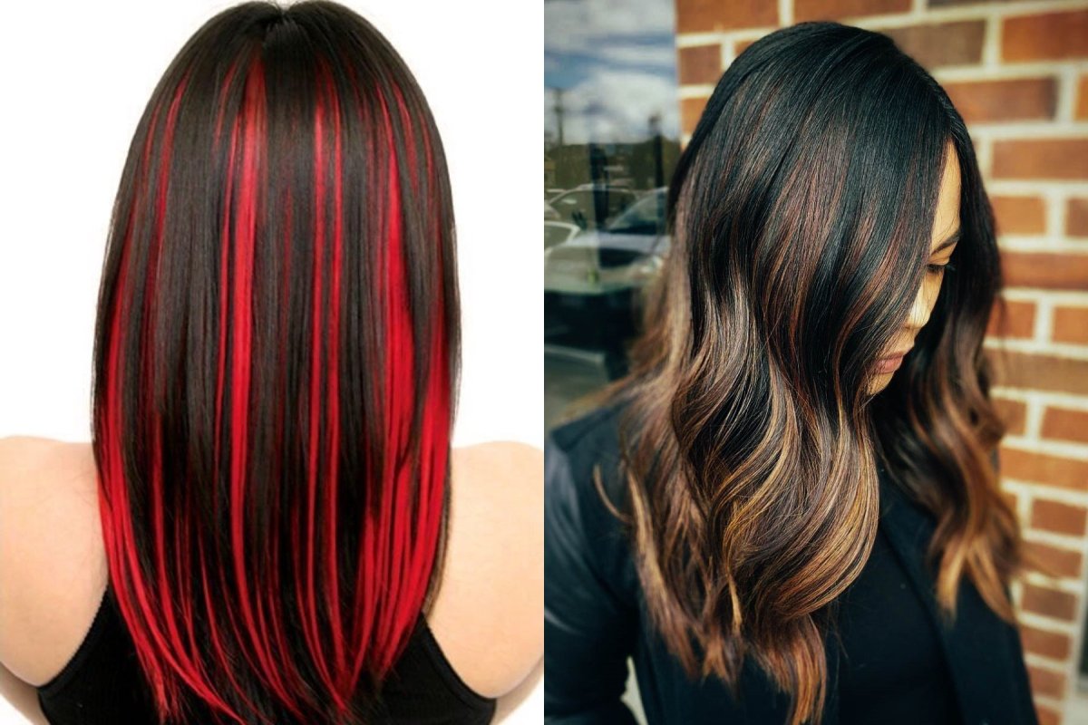Красное мелирование на темные волосы