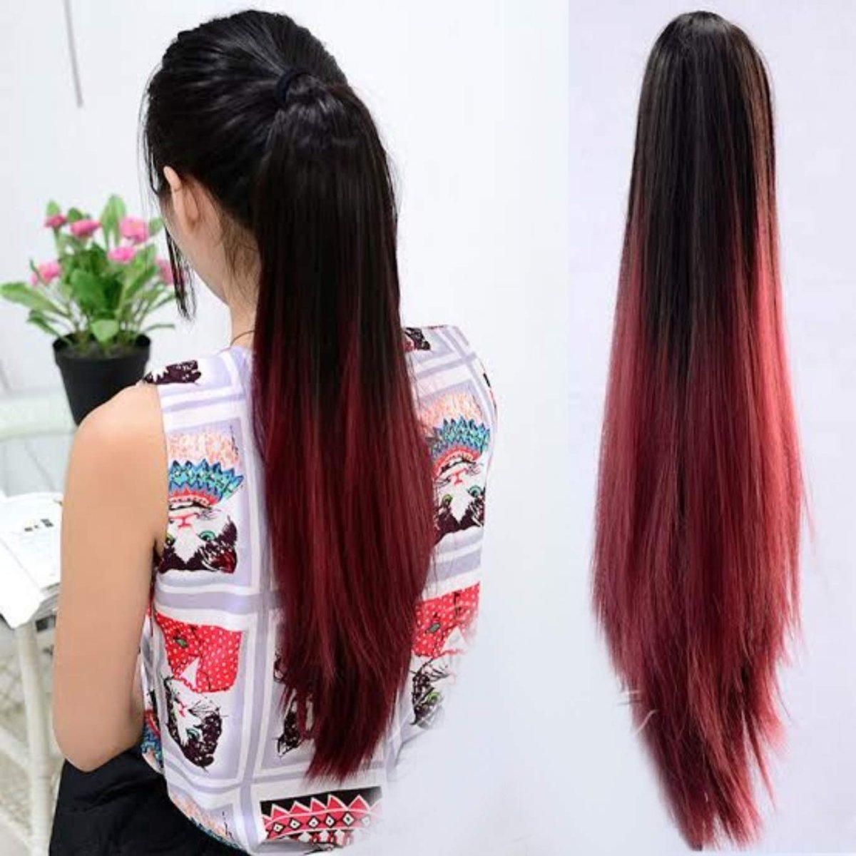 Верх чёрный низ красный волос