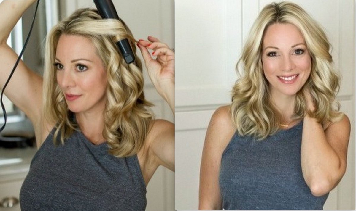 Укладка на средние волосы без челки утюжком