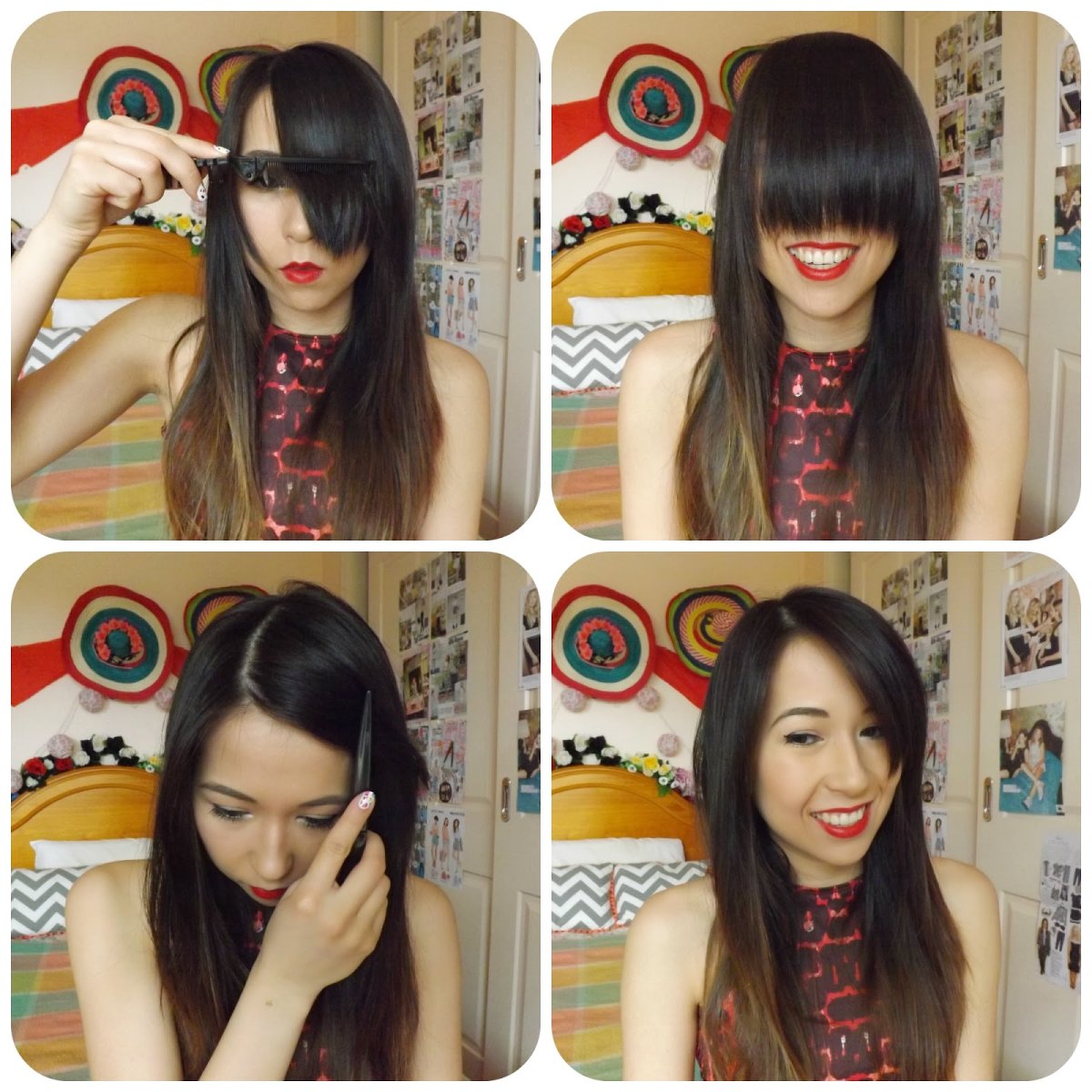 Уложить челку на две стороны