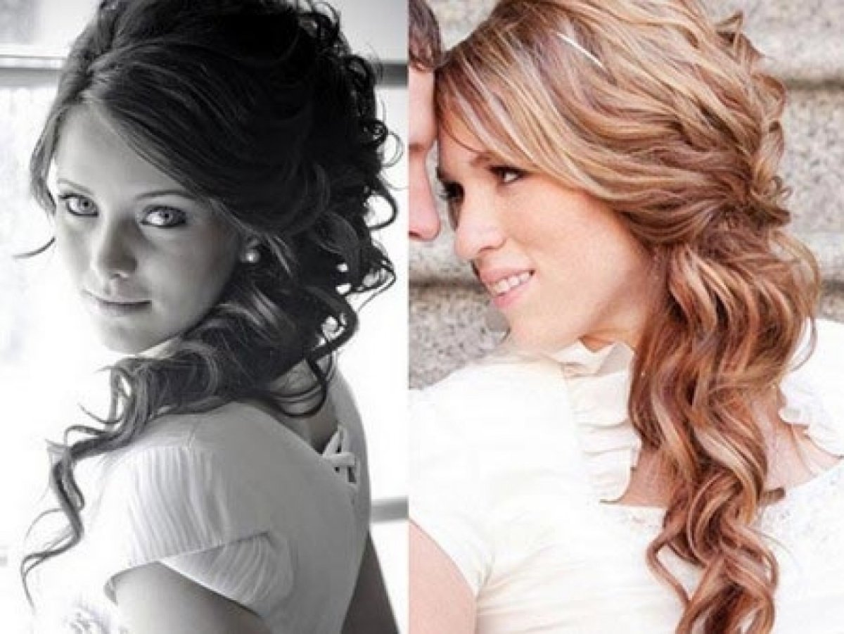 Прическа кудри на бок на средние волосы