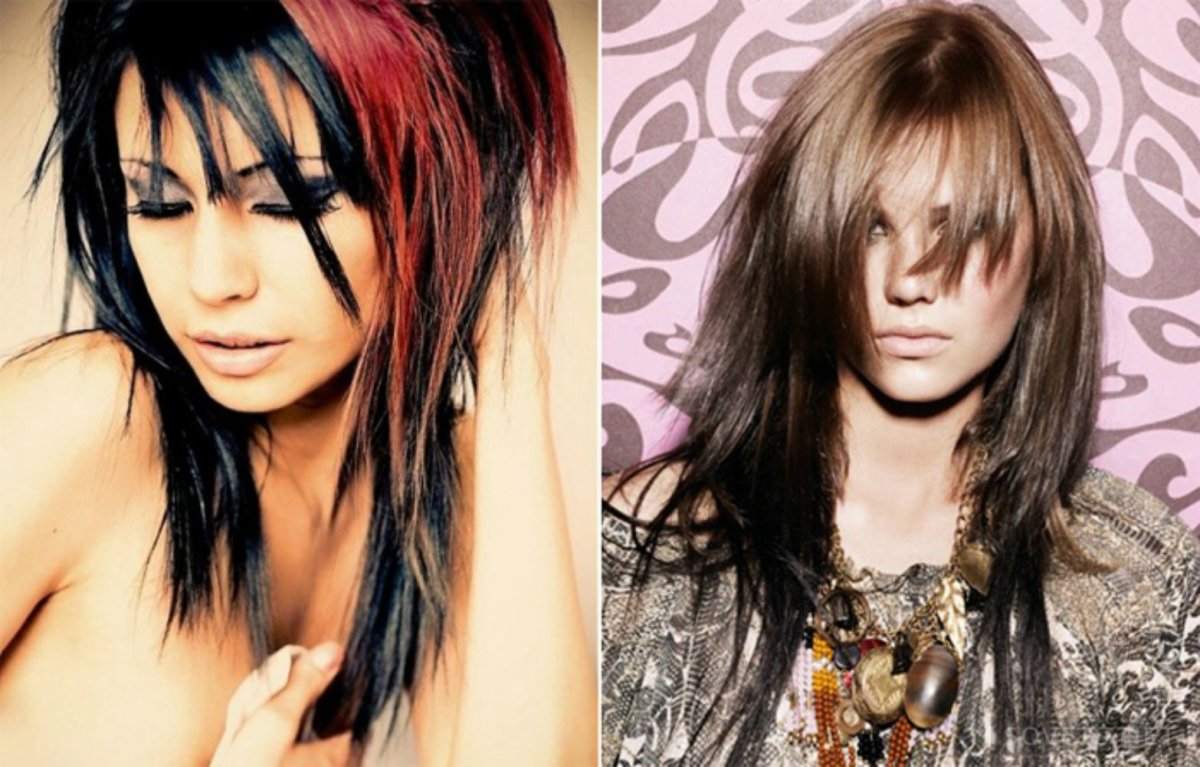 Рваная стрижка на длинные волосы с челкой