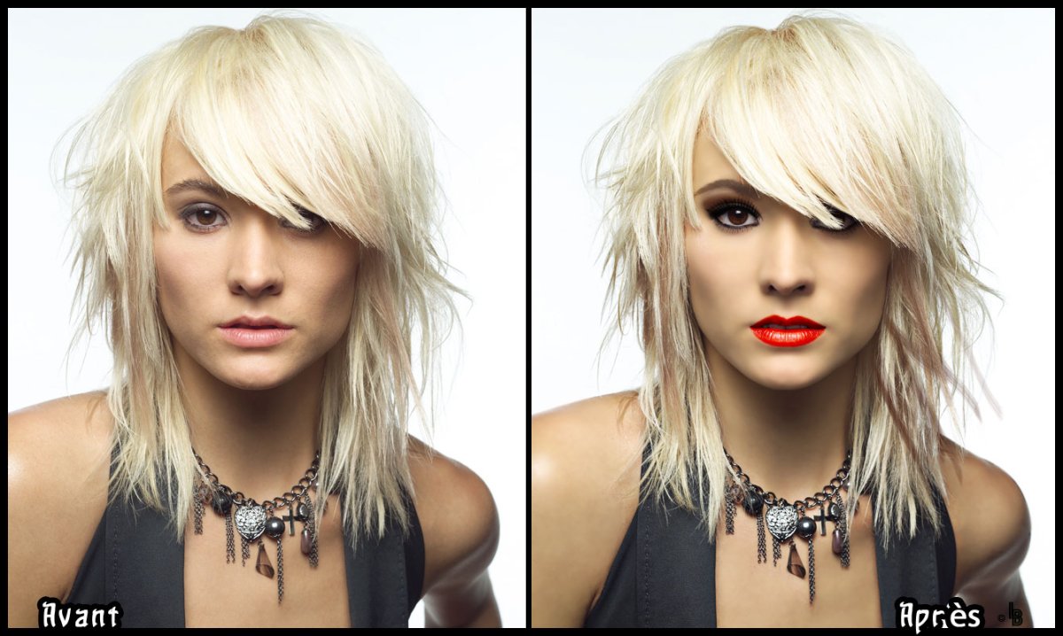 Стрижка рваная лесенка на средние волосы с челкой