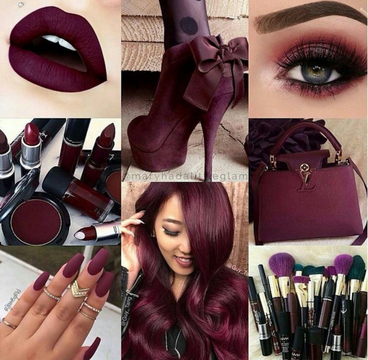 Бордовые волосы с челкой