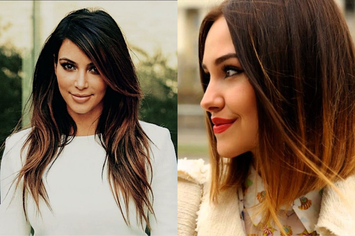 Омбре окрашивание волос для брюнеток средние