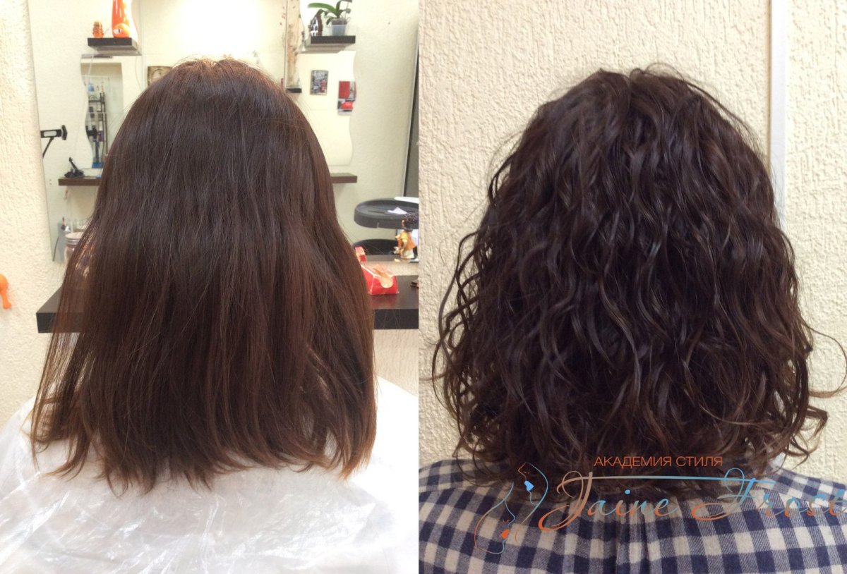 Легкая химическая завивка на средние волосы