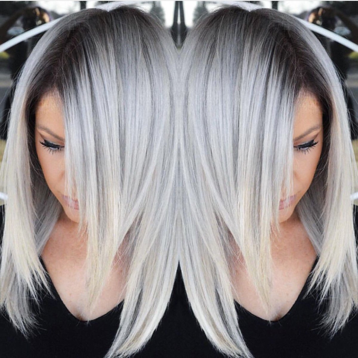 Балаяж на удлиненное каре пепельный