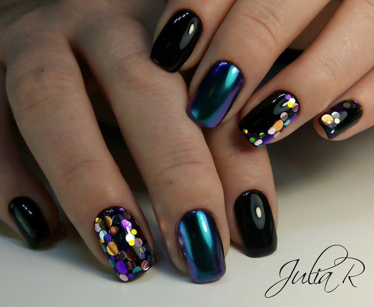 Маникюр 2021 черный кошачий глаз