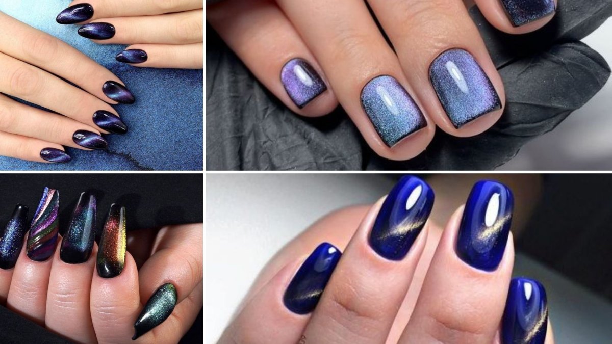 Маникюр черный кошачий глаз