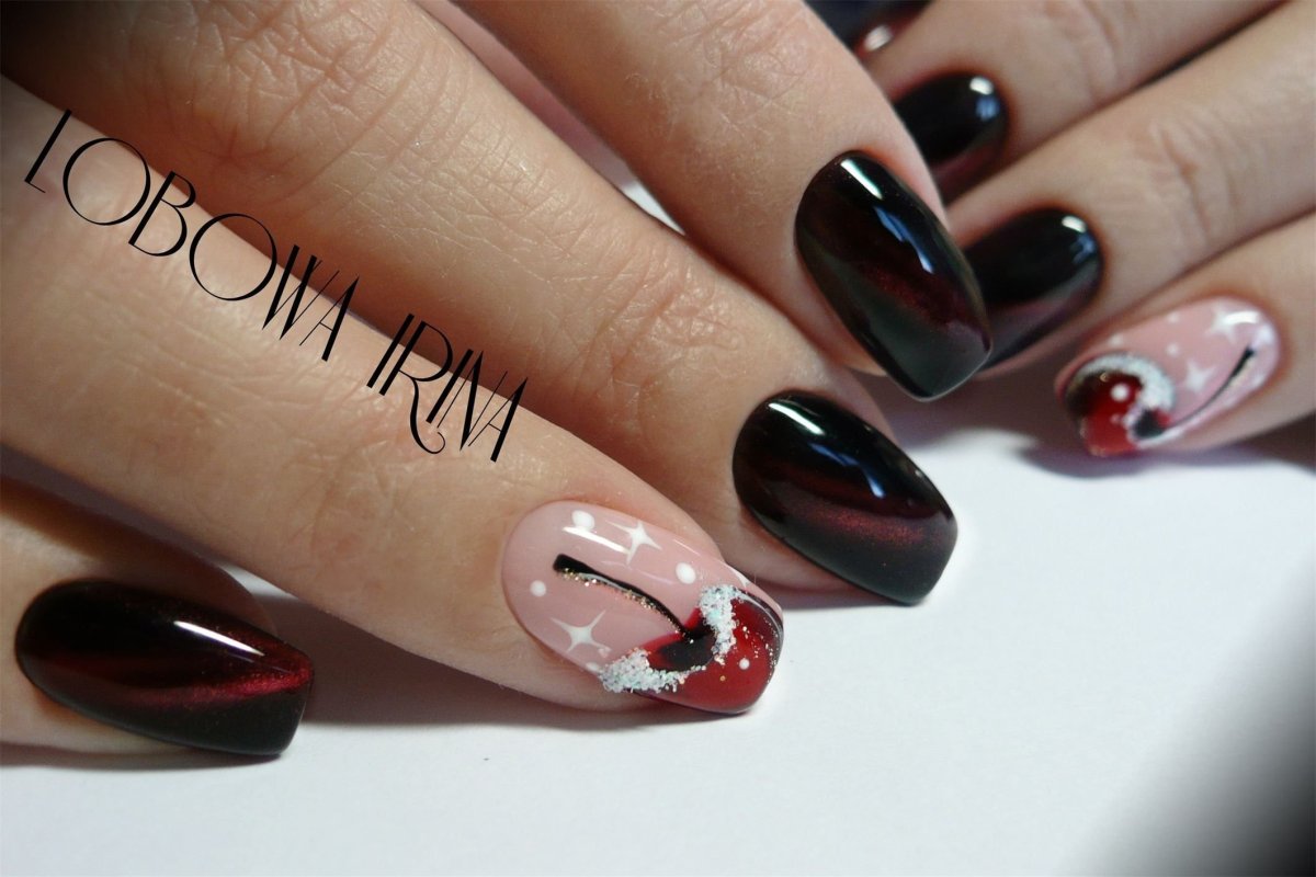 Маникюр зимняя вишня