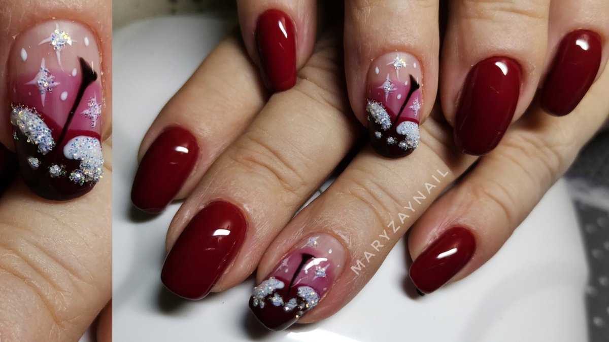 Ногти на новый год вишневые