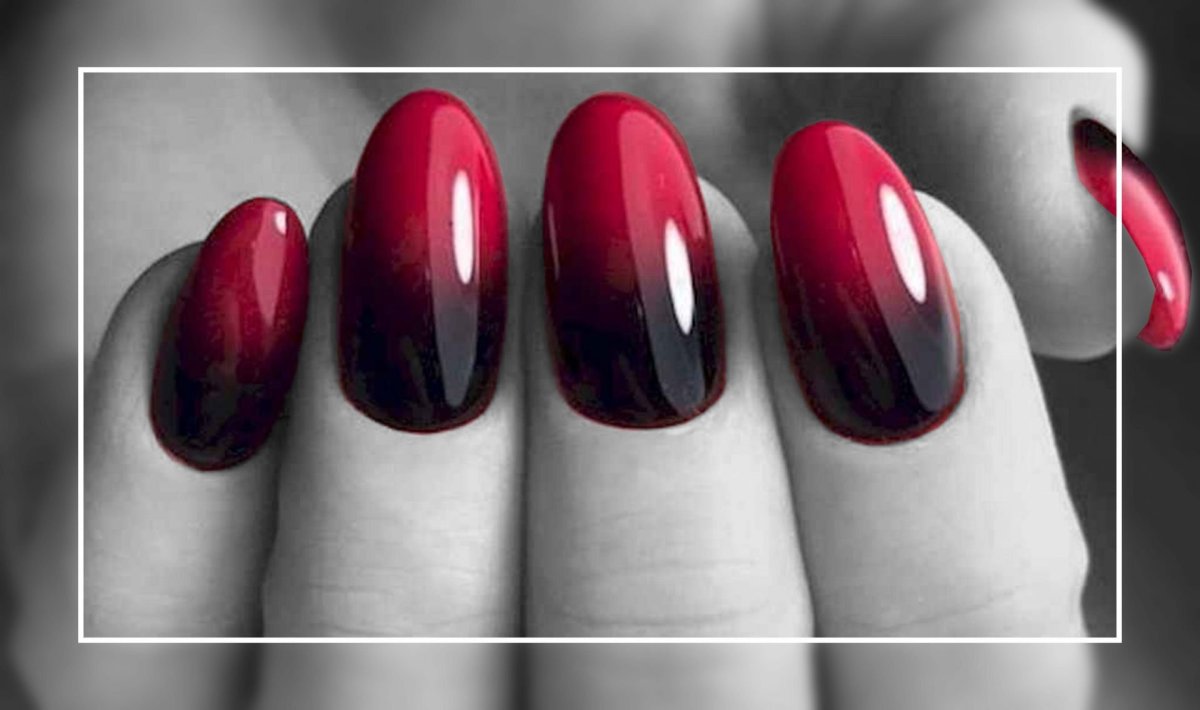 Черно красный градиент на ногтях