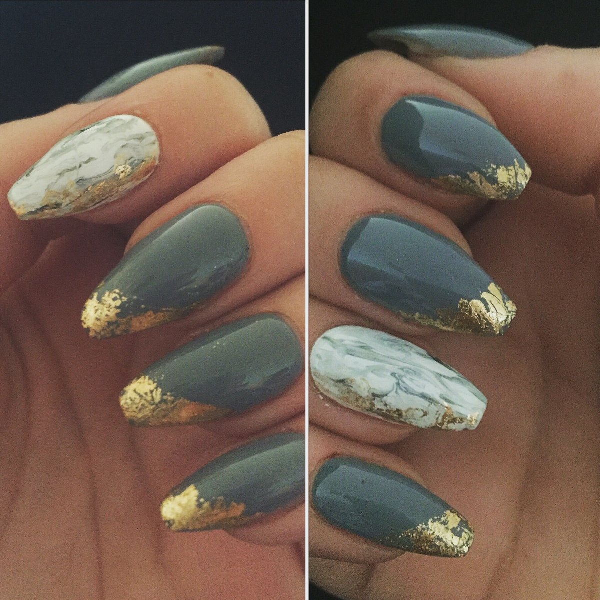 Маникюр мрамор с золотом