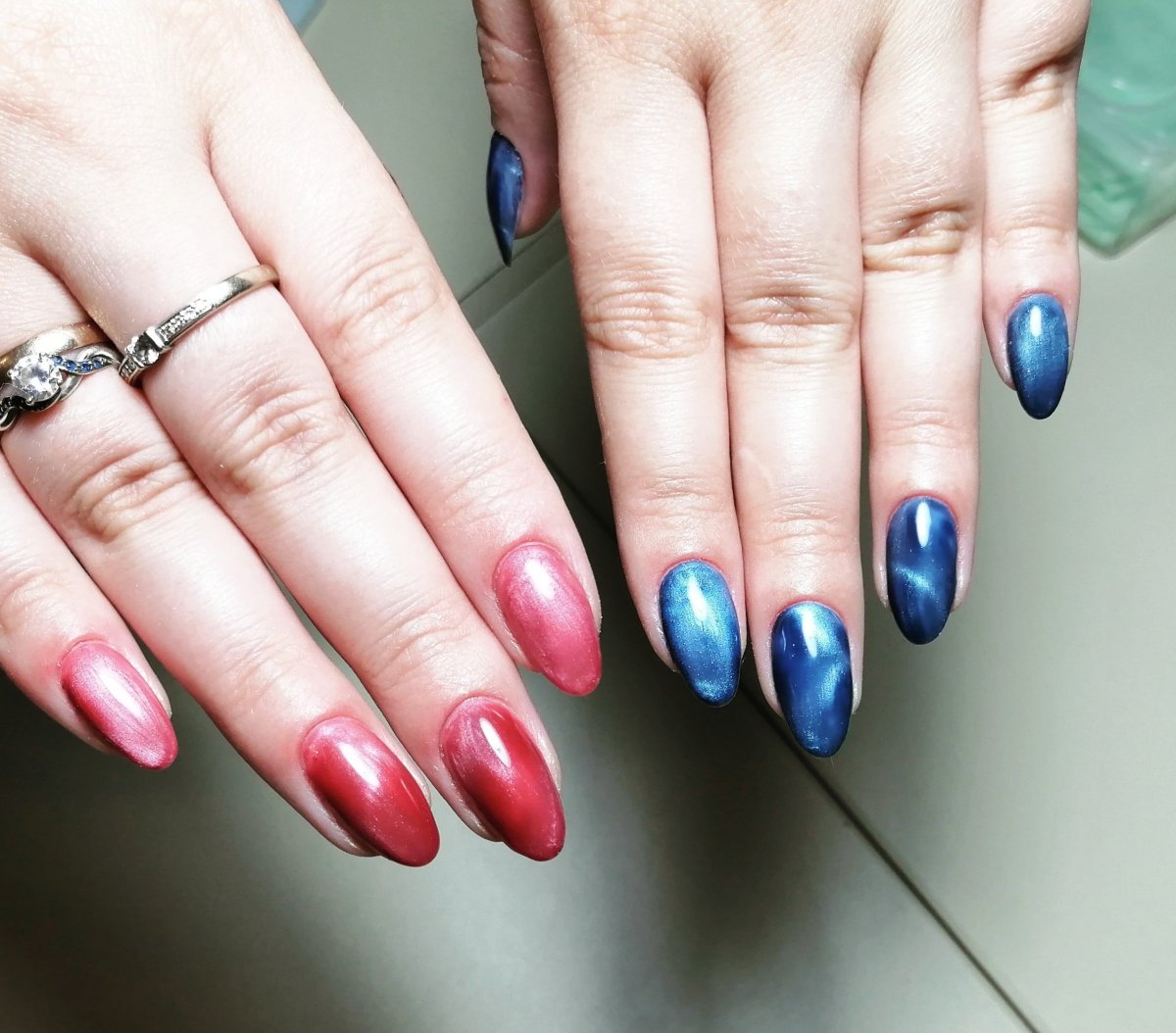 Маникюр кошачий глаз розовый